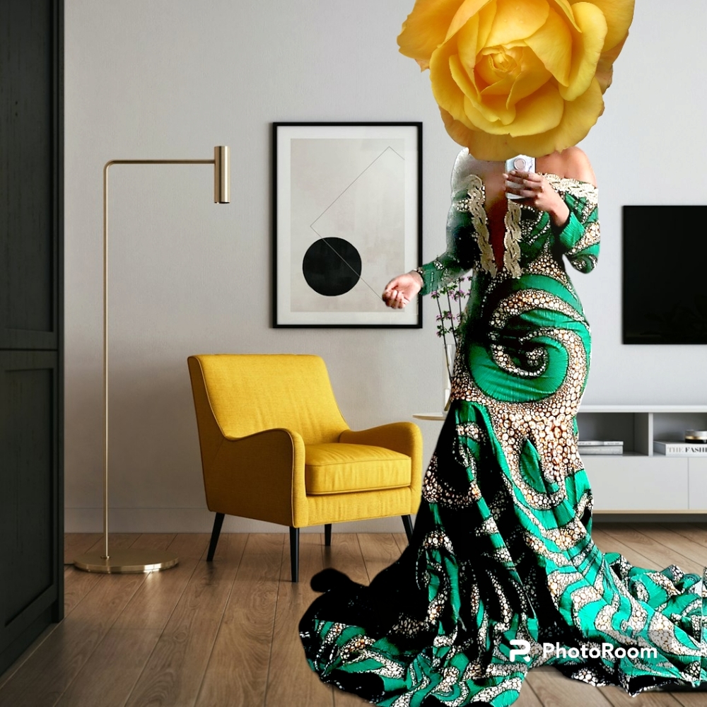 African Ankara Mermaid gown prom dress + mask